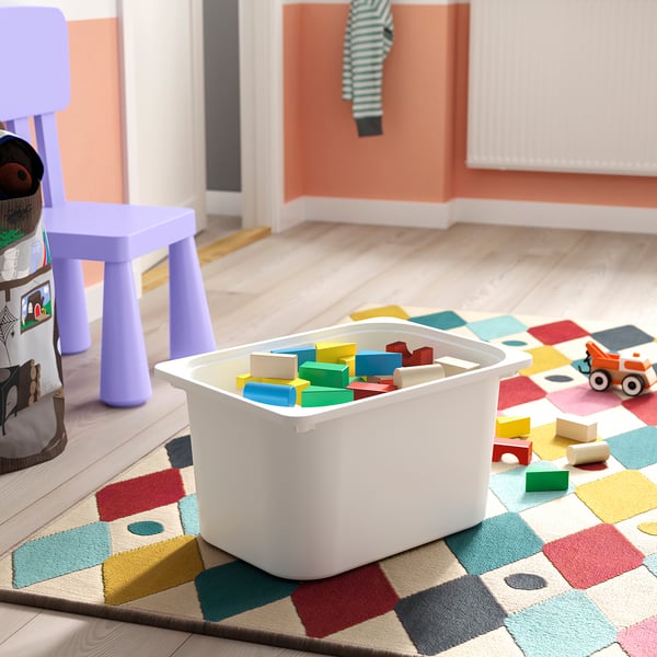 TROFAST Combinazione con contenitori, pino con mordente bianco bianco/rosso, 94x44x91 cm