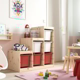 TROFAST Combinazione con contenitori, pino con mordente bianco bianco/rosso, 94x44x91 cm