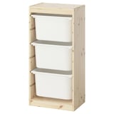 TROFAST Combinazione con contenitori, pino con mordente bianco/bianco, 44x30x91 cm