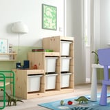TROFAST Combinazione con contenitori, pino con mordente bianco/bianco, 94x44x91 cm