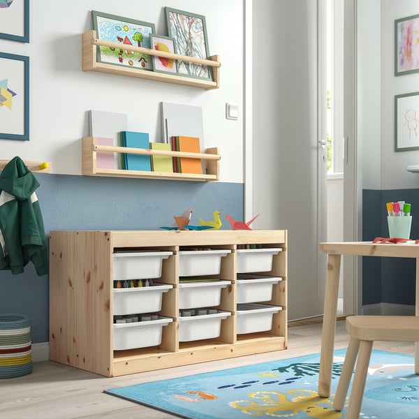 TROFAST Combinazione con contenitori, pino con mordente bianco/bianco, 93x44x52 cm