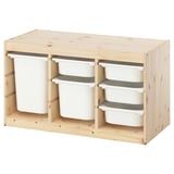 TROFAST Combinazione con contenitori, pino con mordente bianco/bianco, 93x44x52 cm