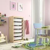 TROFAST Combinazione con contenitori, pino con mordente bianco/bianco, 44x30x91 cm