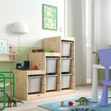 TROFAST Combinazione con contenitori, pino con mordente bianco/grigio, 94x44x91 cm