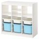 TROFAST Combinazione di mobili, con ripiani/contenitori divisorio d'ambiente/bianco azzurro, 99x44x94 cm