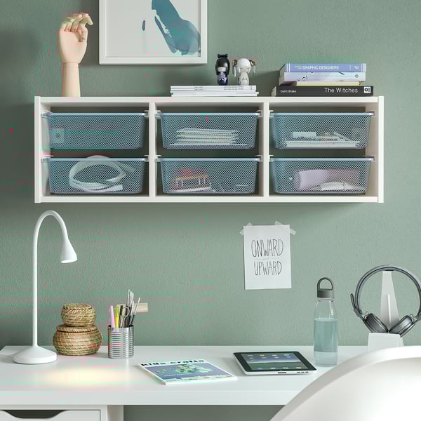 TROFAST Elemento da parete, bianco/grigio-blu, 99x21x30 cm