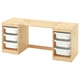 TROFAST Scrivania con contenitori, pino con mordente bianco bianco, 124x44x52 cm