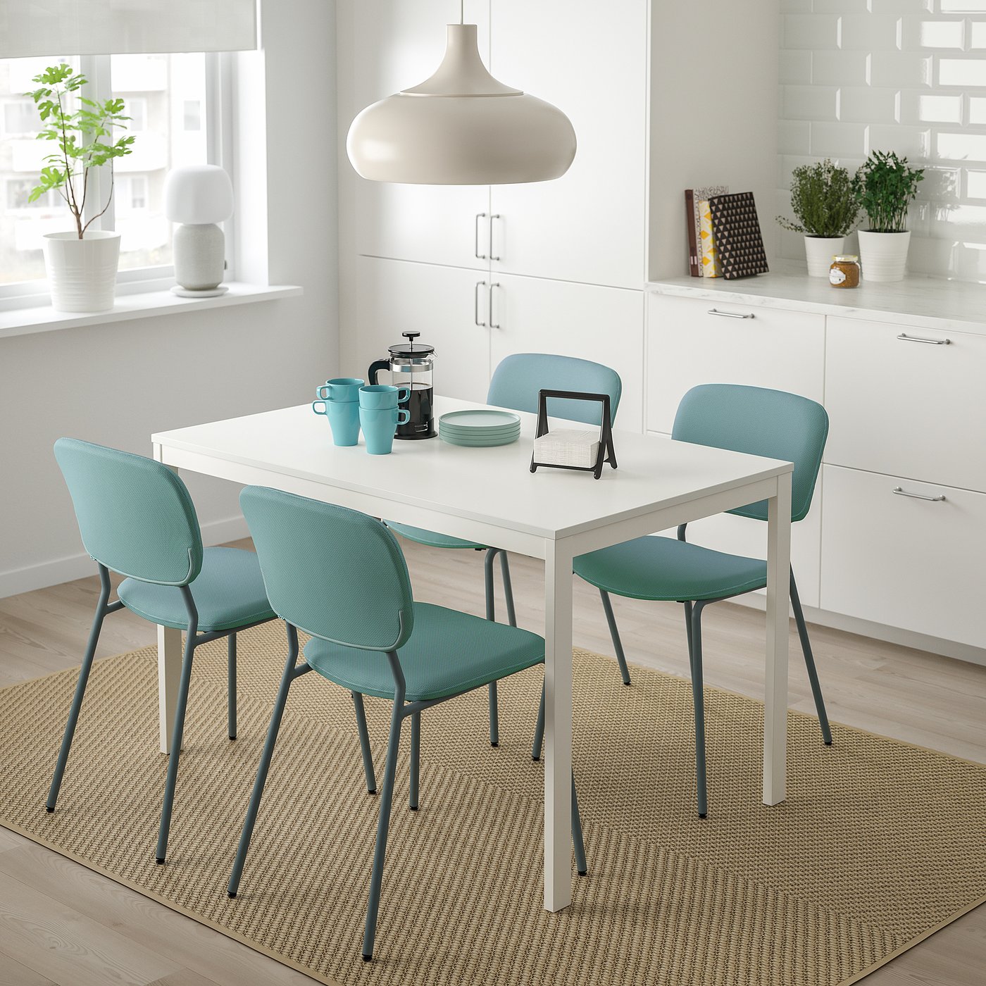 VANGSTA / KARLJAN Tavolo e 4 sedie, bianco/turchese, 120/180 cm - IKEA  Svizzera