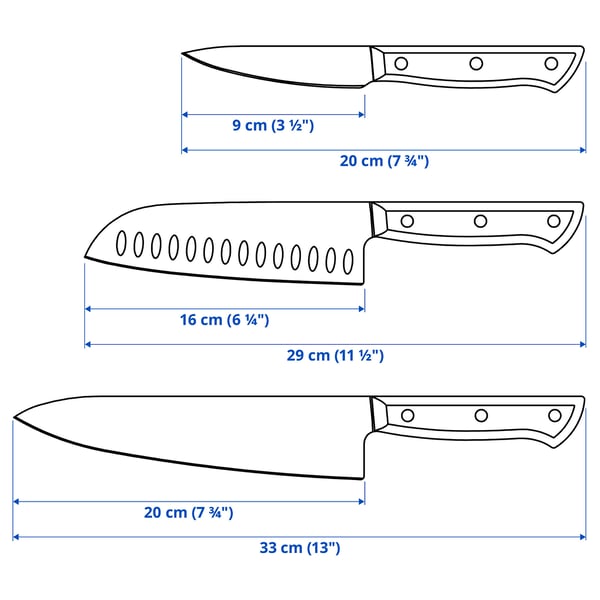 VARDAGEN Set di 3 coltelli, inox/noce