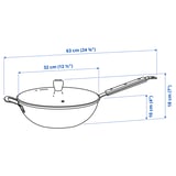 VARDAGEN Wok con coperchio, vetro/acciaio al carbonio faggio, 32 cm
