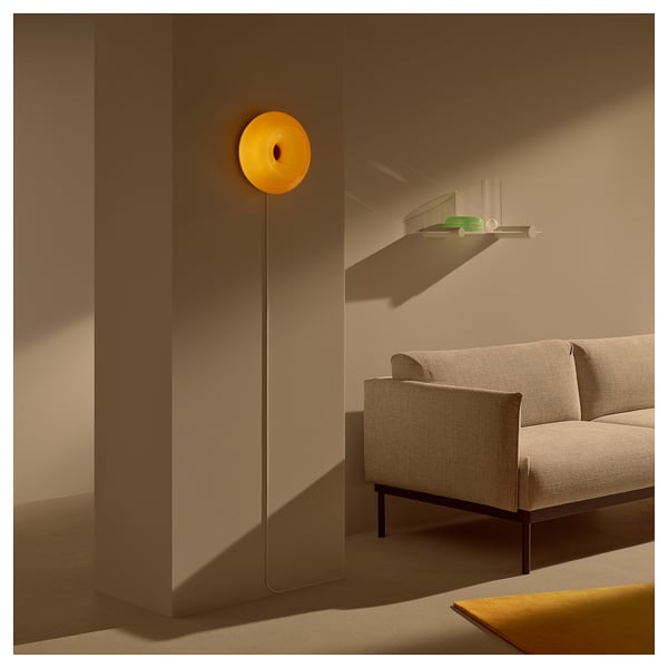 VARMBLIXT Lampada da tavolo/parete a LED, arancione vetro/rotondo, 30 cm