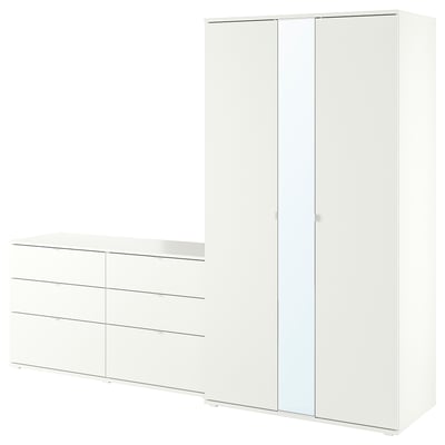 VIHALS Combinazione di guardaroba, bianco/vetro a specchio, 245x57x200 cm