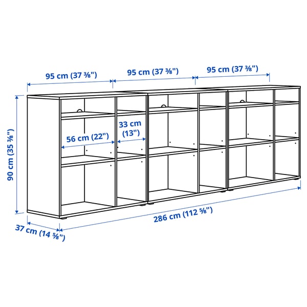 VIHALS Combinazione di scaffali, grigio scuro, 286x37x90 cm