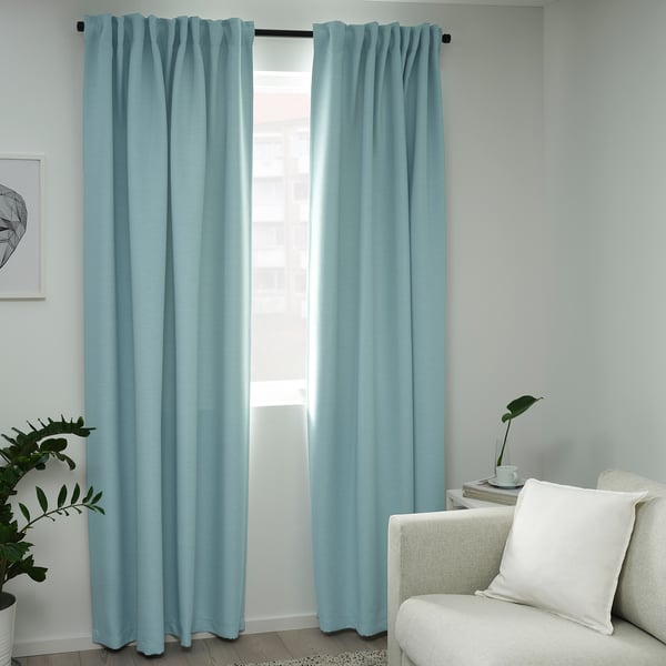 VILBORG Tenda semioscurante, 2 teli, bianco/turchese/con nastro arricciatende, 145x300 cm