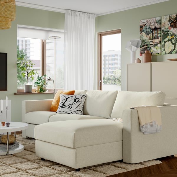 VIMLE Divano a 3 posti, con chaise-longue/Gunnared beige