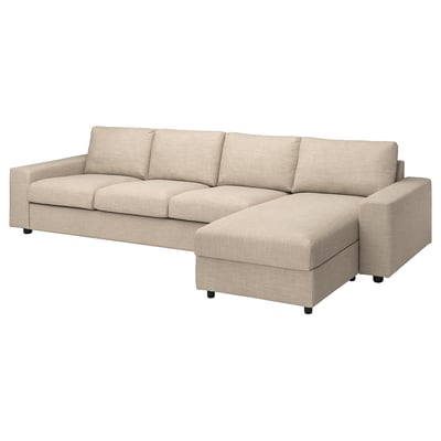 VIMLE Divano a 4 posti con chaise-longue, con braccioli larghi/Hillared beige