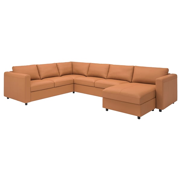 VIMLE Divano angolare a 5 posti, con chaise-longue/Grann/Bomstad ocra bruna