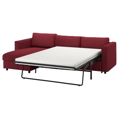 VIMLE Fodera per divano letto a 3 posti, con chaise-longue/Lejde rosso/marrone