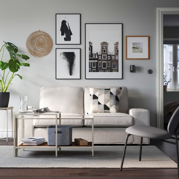 VITTSJÖ Set di 2 tavolini, beige chiaro/vetro, 90x50 cm