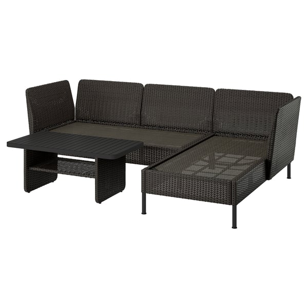 VITTSKÄR Set di mobili, 3 posti, con chaise-longue da esterno/plastica effetto rattan grigio scuro