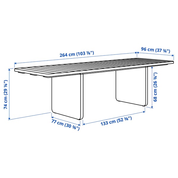 VITTSKÄR Tavolo, plastica effetto rattan da esterno/grigio scuro, 264x96 cm