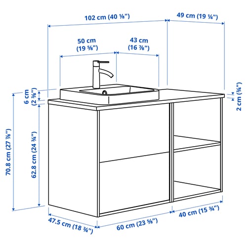 ÄNGSJÖN / BACKSJÖN Mueble/lavamanos/grifo, efecto roble/blanco efecto mármol, 102x49x71 cm