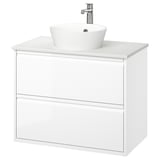 ÄNGSJÖN / KATTEVIK Mueble con cajones lavamanos/grifo, alto brillo blanco/blanco efecto mármol, 82x49x80 cm