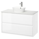 ÄNGSJÖN / KATTEVIK Mueble con cajones lavamanos/grifo, alto brillo blanco/blanco efecto mármol, 102x49x80 cm