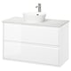 ÄNGSJÖN / KATTEVIK Mueble con cajones lavamanos/grifo, alto brillo blanco/blanco efecto mármol, 102x49x80 cm