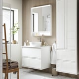 ÄNGSJÖN / KATTEVIK Mueble con cajones lavamanos/grifo, alto brillo blanco/blanco efecto mármol, 82x49x80 cm