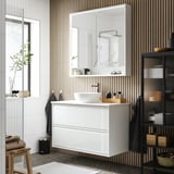 ÄNGSJÖN / KATTEVIK Mueble con cajones lavamanos/grifo, alto brillo blanco/blanco efecto mármol, 102x49x80 cm
