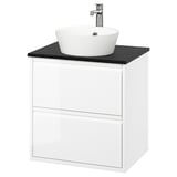 ÄNGSJÖN / KATTEVIK Mueble con cajones lavamanos/grifo, alto brillo blanco/negro efecto mármol, 62x49x80 cm