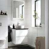 ÄNGSJÖN / KATTEVIK Mueble con cajones lavamanos/grifo, alto brillo blanco/negro efecto mármol, 62x49x80 cm