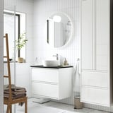 ÄNGSJÖN / KATTEVIK Mueble con cajones lavamanos/grifo, alto brillo blanco/negro efecto mármol, 82x49x80 cm