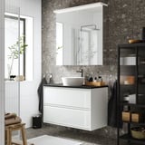 ÄNGSJÖN / KATTEVIK Mueble con cajones lavamanos/grifo, alto brillo blanco/negro efecto mármol, 102x49x80 cm