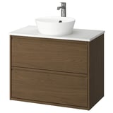 ÄNGSJÖN / KATTEVIK Mueble con cajones lavamanos/grifo, café efecto roble/blanco efecto mármol, 82x49x80 cm