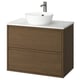 ÄNGSJÖN / KATTEVIK Mueble con cajones lavamanos/grifo, café efecto roble/blanco efecto mármol, 82x49x80 cm