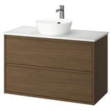 ÄNGSJÖN / KATTEVIK Mueble con cajones lavamanos/grifo, café efecto roble/blanco efecto mármol, 102x49x80 cm