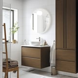 ÄNGSJÖN / KATTEVIK Mueble con cajones lavamanos/grifo, café efecto roble/blanco efecto mármol, 82x49x80 cm