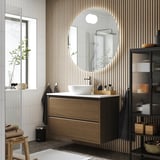 ÄNGSJÖN / KATTEVIK Mueble con cajones lavamanos/grifo, café efecto roble/blanco efecto mármol, 102x49x80 cm