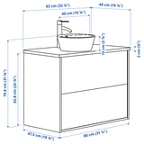 ÄNGSJÖN / KATTEVIK Mueble con cajones lavamanos/grifo, café efecto roble/blanco efecto mármol, 82x49x80 cm