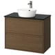ÄNGSJÖN / KATTEVIK Mueble con cajones lavamanos/grifo, café efecto roble/negro efecto mármol, 82x49x80 cm
