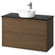 ÄNGSJÖN / KATTEVIK Mueble con cajones lavamanos/grifo, café efecto roble/negro efecto mármol, 102x49x80 cm