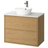 ÄNGSJÖN / KATTEVIK Mueble con cajones lavamanos/grifo, efecto roble/blanco efecto mármol, 82x49x80 cm