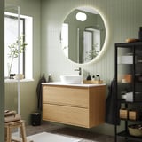 ÄNGSJÖN / KATTEVIK Mueble con cajones lavamanos/grifo, efecto roble/blanco efecto mármol, 102x49x80 cm