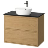 ÄNGSJÖN / KATTEVIK Mueble con cajones lavamanos/grifo, efecto roble/negro efecto mármol, 82x49x80 cm