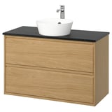 ÄNGSJÖN / KATTEVIK Mueble con cajones lavamanos/grifo, efecto roble/negro efecto mármol, 102x49x80 cm