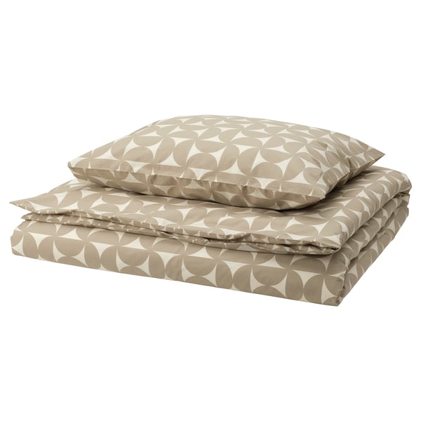 ÄNGSNEJLIKA Funda plumón con funda almohada, taupe/color hueso, 150x200/50x60 cm