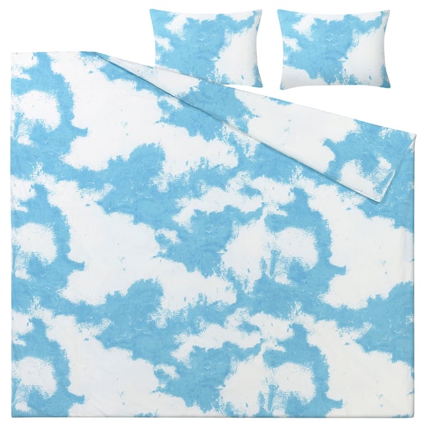 ÄNGSVITVINGE Funda plumón con 2 fundas almohada, azul/blanco, 240x220/50x60 cm