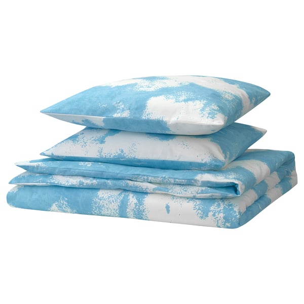ÄNGSVITVINGE Funda plumón con 2 fundas almohada, azul/blanco, 240x220/50x60 cm